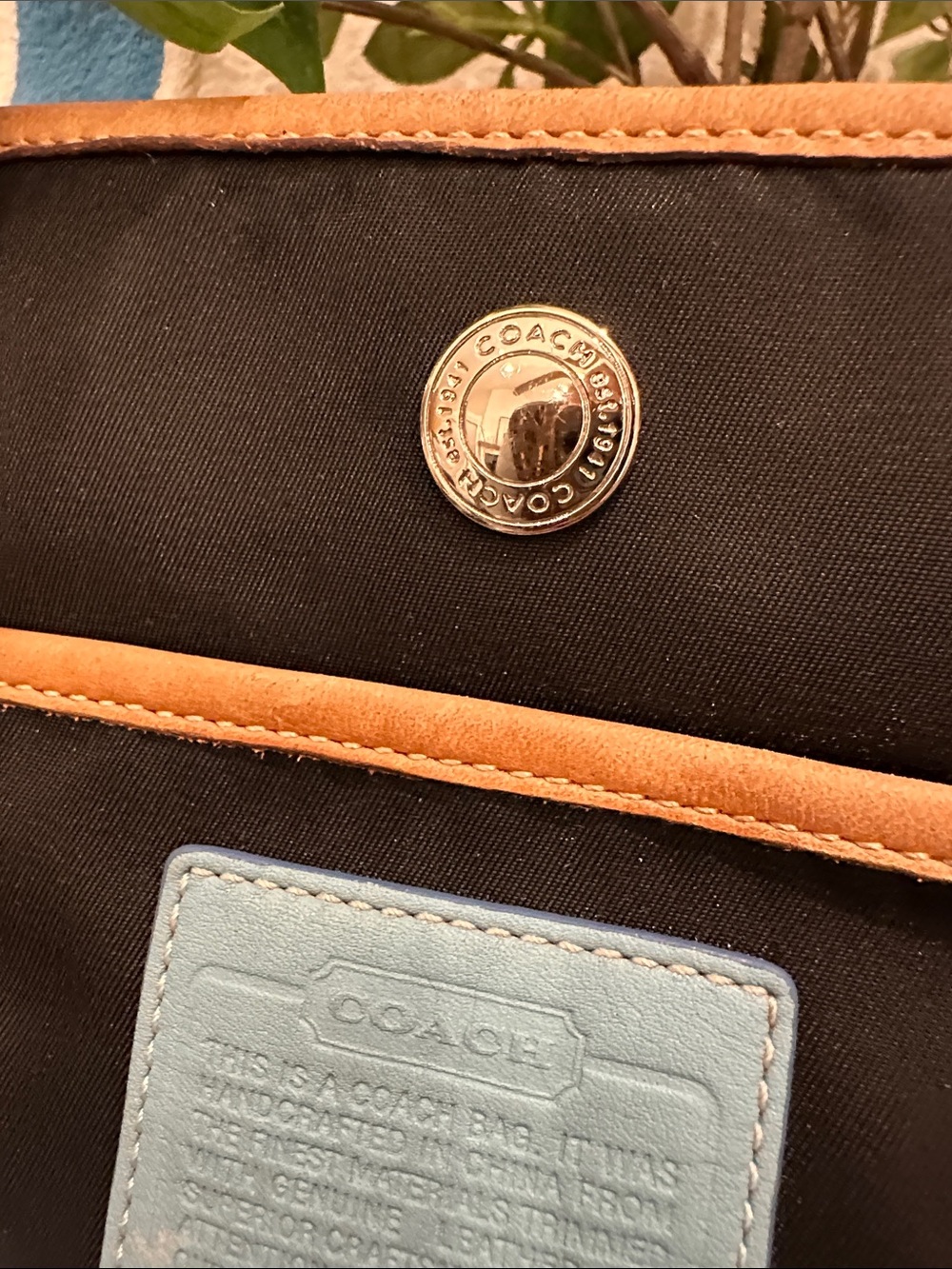 Coach Black Canvas Tote with Blue Accents and Tan Trim - Picture 3 of 15